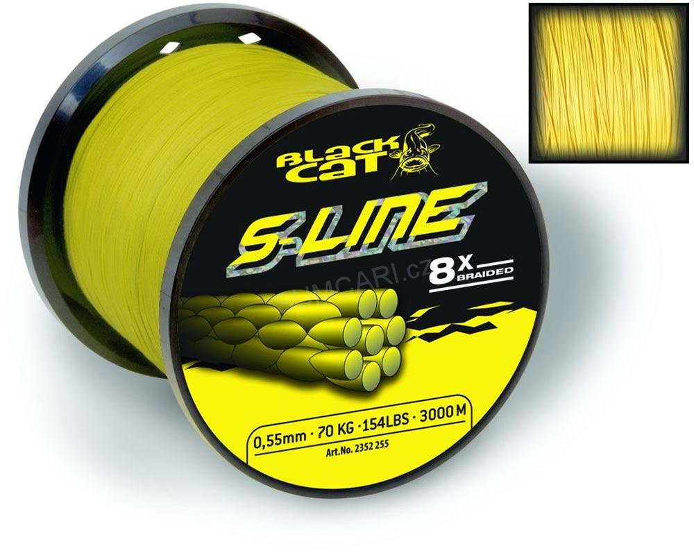 Black Cat pletená sumcová šňůra S-Line 0.55mm, 70kg, žlutá, 225m