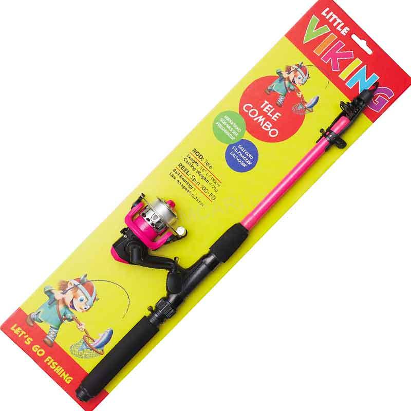 Dětský set prut s navijákem a vlascem Little Viking tele 1.65m 4-21g, růžový
