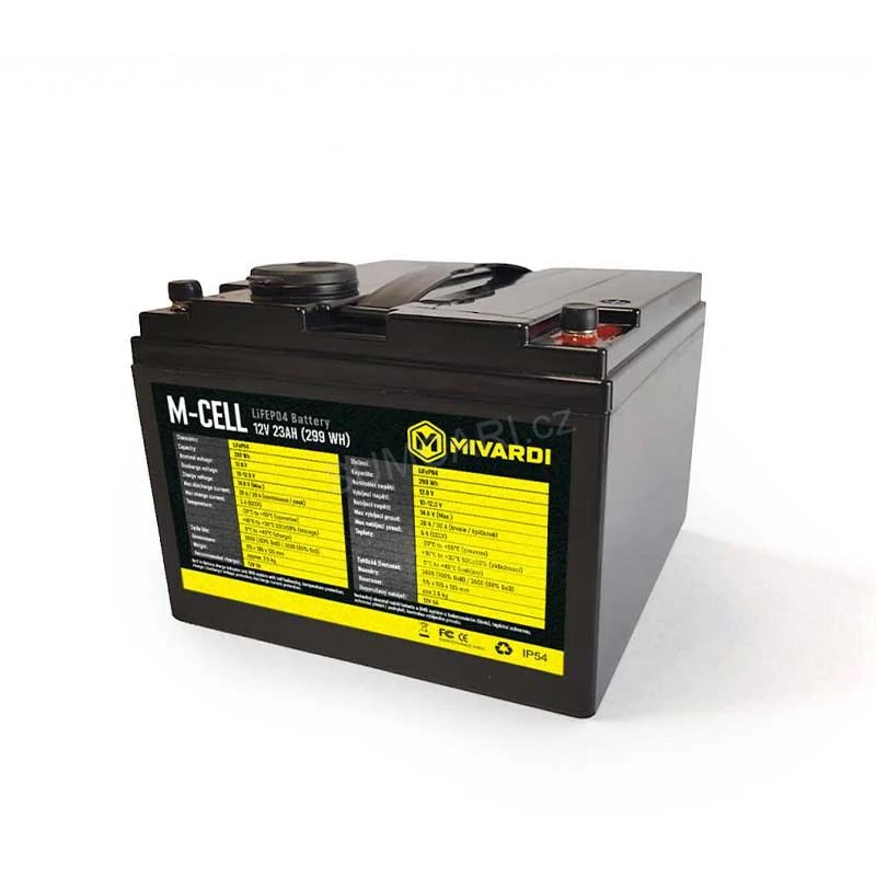 M-CELL lithiová baterie LiFePO4 12V 23Ah + 5A nabíječka