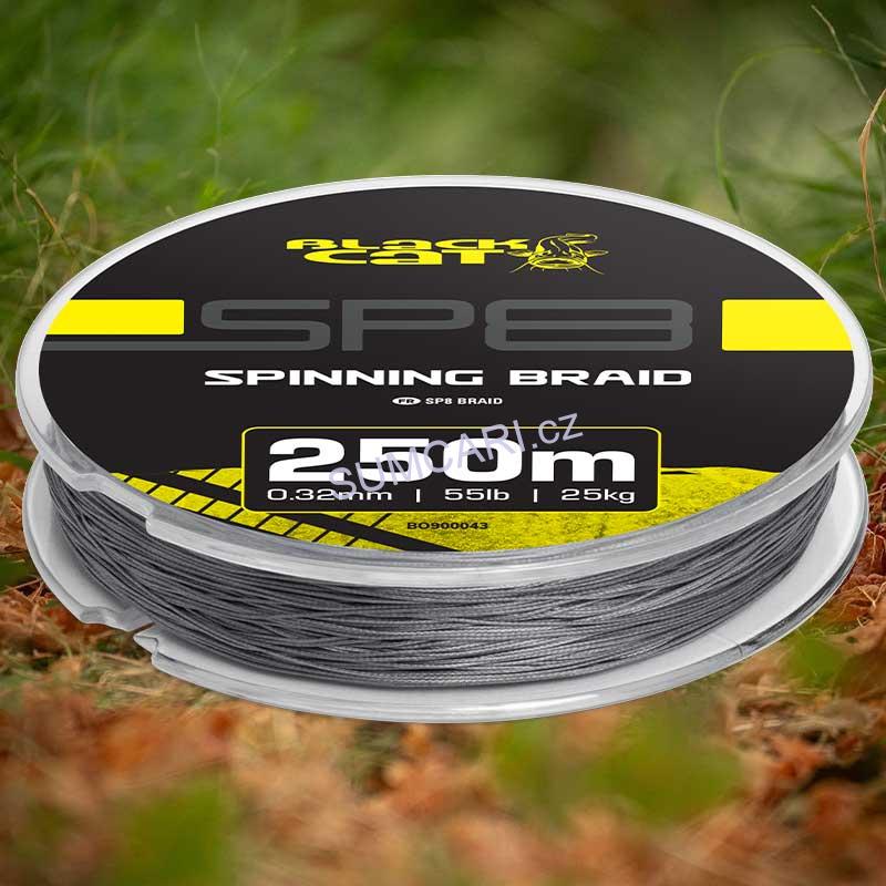  Black Cat přívlačová sumcová šňůra SP8-BRAID 0.36mm 30kg/67lb 250m, Sky Grey